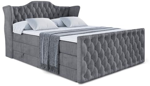 ALTDECOR Boxspringbett mit Matratze und Lattenrost, Topper, Fußteil,Polsterbett mit Bettkasten, Bett mit Stauraum H3- und H4- Matratze, Doppelbett - Vila-Z King - 160x200 - Dunkelgrau Samt