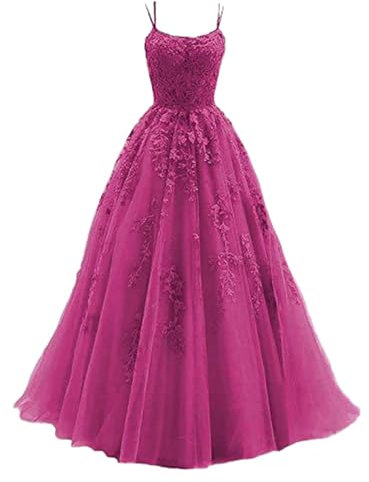 LOSSLO Ballkleider Damen Lang, Abendkleid Damen Elegant,Partykleid Damen Sommer Abiballkleider Tüllkleid Spaghettiträger Kleid Abiballkleider Sommerkleid Spitzenapplikation Festkleider Trägerkleid