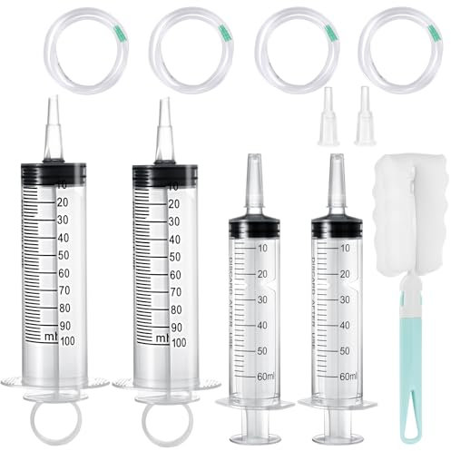 GOTRUST 4PCS Large Plastic Syringe with Tube, 100ml and 60ml Reusable Liquid Syringes, Needleless Measuring Syringe for Laboratory Industry Pets Feeding Watering Oil Glue