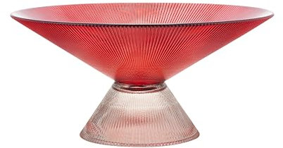 SPRINGBOW Glass Fruit Bowl – 10” Red Decorative Bowl with Ripple Texture and Clear Pedestal Base – Wide Crystal Candy Bowl, Decorative Bowls for Home Décor, or Bold Modern Centerpiece