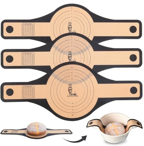 SUPER KITCHEN 3PCS 2-Size 24cm&21cm Silicone Bread Sling for Dutch Oven with Extra Wide and Long Handle, NonStick Silicone Sourdough Sling for Transfer Sour Dough, Reusable Bread Mat for Baking(Black)