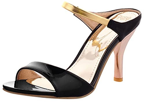 Diuniarza Tacco a Spillo Punta Aperta Senza Chiusura Mules Donna Pantofole Slingback Strappy Eleganti Esteriore Vernice Estate Punta Rotonda Nero Numero 37 EU/38 Asiatico