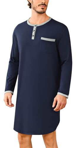 Uniexcosm Hauts de Pyjama pour Hommes, Chemise de Nuit à Manches Longues et col Rond avec Boutons, pour Une Maison décontractée à l'hôpital