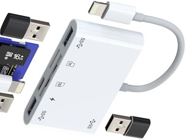 Adattatore Lightning Per Apple IPhone 14 13(6 In 1)Cavo USB OTG 3.0 Lettore Schede SD Per iPad Micro SD Card Reader MacBook Fotocamera Macchina TF Memoria Fotografica Esterna Telefono Porta Trasferire