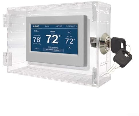 Feegow Thermostat Lock Box With Key - Thermostat Guard Box 20x12x5.7cm Thermostat Cover, ABS Transparent Thermostat Guard Box for Restaurants School