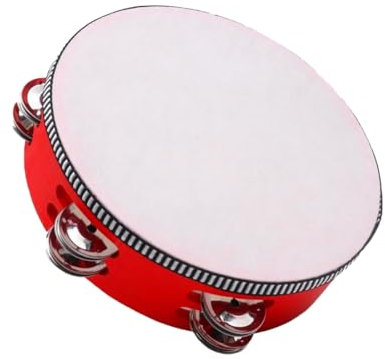 GXGM Tambourin en Bois Naturelle,Rouge Tambour à Main en Bois,Tambourin Instrument,15 CM Tambourin pour Enfants avec Jingle Bells,Tamburin à une Seule Rangée pour Party Dance & Song Accompagnement