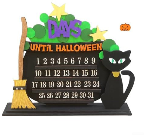 Interaktiver Countdown-Kalender aus Holz, entworfen für Halloween-Spaß und Verlobung mit Kindern und Familien