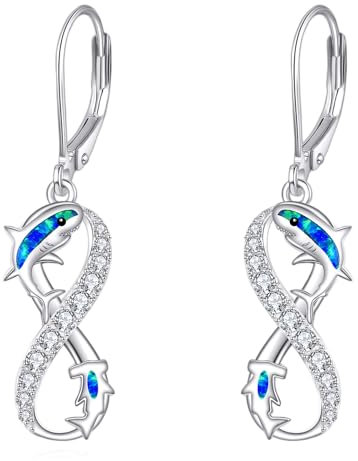 YONFQE Hai Ohrringe 925 Sterling Silber Haifisch Ohrringe Infinity Ohrringe Opal Schmuck Geschenke für Frauen Mutter