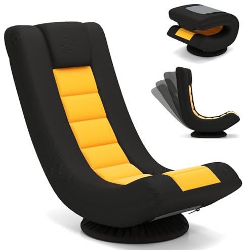 COSTWAY Fauteuil Gaming, Fauteuil de Sol Pliable, Chaise Gaming Pivotant à 360° avec Dossier Réglable, Canapé de Sol, Cadre en Métal Robuste, pour Adultes, Adolescentes, Enfants, Jaune et Noir