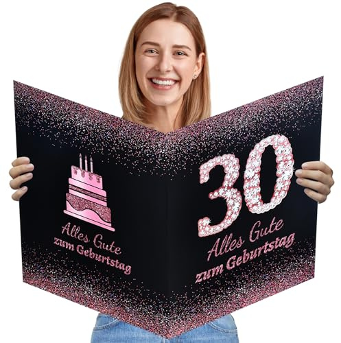 doneches Geburtstagskarte 30 Happy Birthday Geburtstagskarte Groß 55x35cm Rosegold Gästebuch Karten Grußkarte Geburtstag für 30. Geburtstag Mädchen Deko Erwachsener Frauen Männer