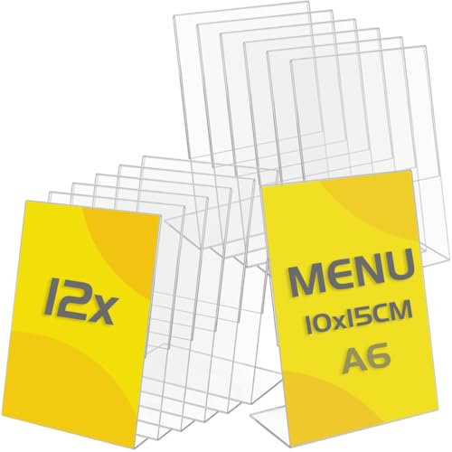 TAPKUA Tischaufsteller A6, 12er Pack Transparenter Acryl Tischständer L-Form Aufsteller für Büro, Restaurant, Geschäft, Hotel, Theke (12 Stück - A6)