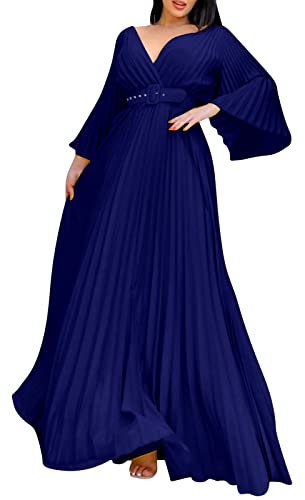 Ein Euro Artikel Damenkleid Sommer Sale Cocktail Kleider Für Damen Abendkleid Damen Abendkleid Mit Tiefem V-Ausschnitt Und Langen Ärmeln In Übergröße Mit Gürtel Kleid Elegant Blau Tagesangebote Heute