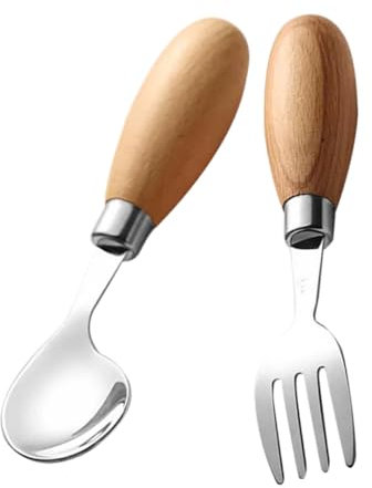 CRILSTYLEO Set De Couverts En Acier Inoxydable Avec Poignée En Pour Enfants Ensemble De Cuillère Et Fourchette Pour Apprentissage De La Repas Ustensiles Réutilisables Pour Bébé