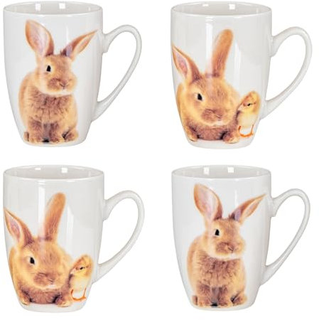 Lot de 4 tasses à café en porcelaine - Motif lapin de Pâques - 340 ml - Design de cuisine