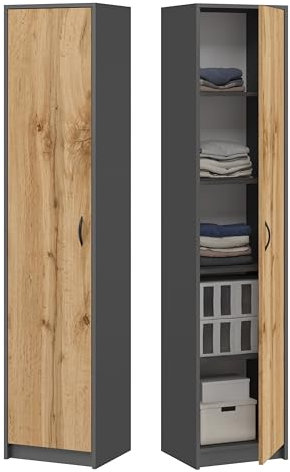 Armario de oficina con 1 puerta y 5 compartimentos, armario universal para oficina y hogar, 180 x 40 x 35 cm (grafito/roble wotan)