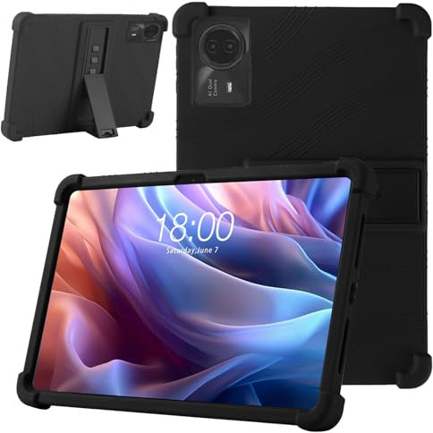KZIOACSH Case for TECLAST T65 MAX 13 Inch, Heavy Duty Shockproof Soft Silicone Rugged Back Cover Reinforced Corners Lightweight Anti-Drop Tablet Protective Case with Adjustable Kickstand,Black