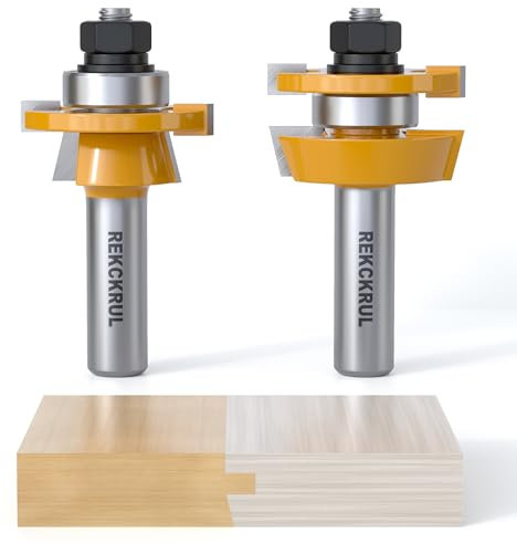 REKCKRUL 2PCS Bevel Shaker Rail and Stile Router Bit Set, 1/2 Inch Carbide-Tipped Cabinet Door Router Bit Set with Anti-Kickback Design (3/8 Inch Cutting Depth, 7/8 Inch Stock)