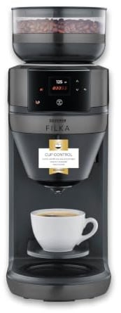 Severin Filterkaffeemaschine, mit Mahlwerk und Glaskanne, 5 Kaffeestärken, 100-350ml Tassen, farbiges Touch-Display, einfache Bedienung, Warmhaltefunktion, dark inox/matt/schwarz, Filka, KA 4854
