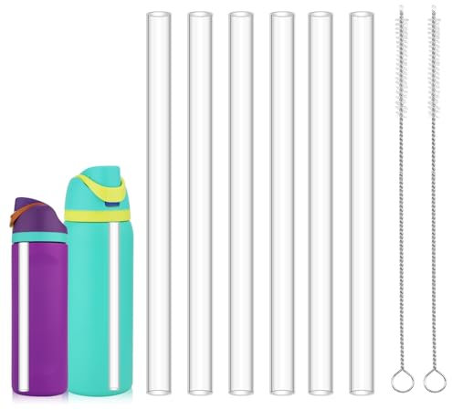 Lot de 6 pailles de rechange en plastique réutilisables avec 2 brosses de nettoyage pour pailles, compatibles avec les bouteilles d'eau Hydro Flask de 532 à 1,8 l, pailles transparentes