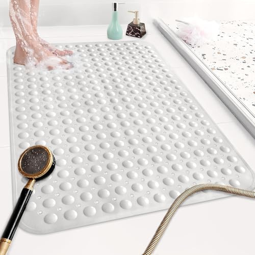 Mofonky Tapis de douche antidérapant : 120 x 80 cm extra large pour cabine de douche intérieure – Tapis de douche doux en TPE long antidérapant anti-moisissure avec ventouses puissantes pour personnes