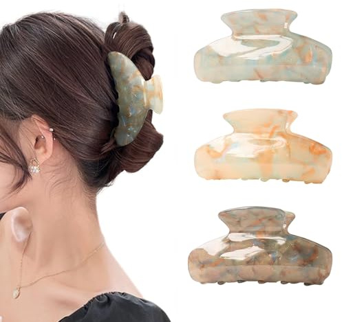 Pinzas Pelo Mujer Grande,ESYFOR 3 Piezas 9 cm Pinzas Para el Pelo Acrílico Antideslizantes Duradero Moda Pinza Pelo para Mujeres Niñas Pelo Abundante Largo Grueso Fino Rizad