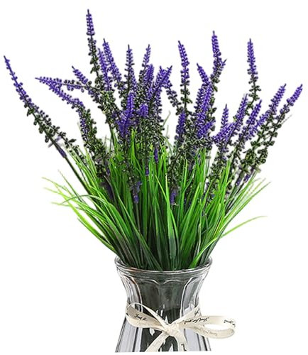 Fausse lavande 10pcs 15 pouces lavande artificielle réaliste avec 6 branches, longue tige pliable et feuilles vertes plante en plastique à faible entretien pour mariage, maison, fête, fleurs artifici