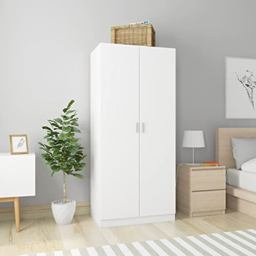 Emmtore Kleiderschrank mit 2 Türen Garderobenschrank Garderobe Schrank Dielenschrank Schlafzimmerschrank 80x52x180cm Holzwerkstoff Weiß