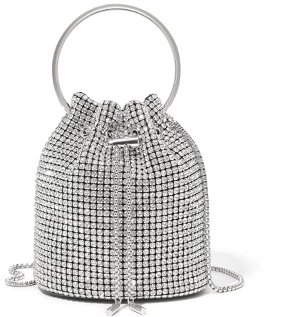 Miss Lulu Pochette Donna Elegante Glitter, Clutch Serale con Chiusura a Cordino, Catena e Decorazioni di Cristalli, Piccola Borsa con Brillanti per Bar Feste e Matrimoni