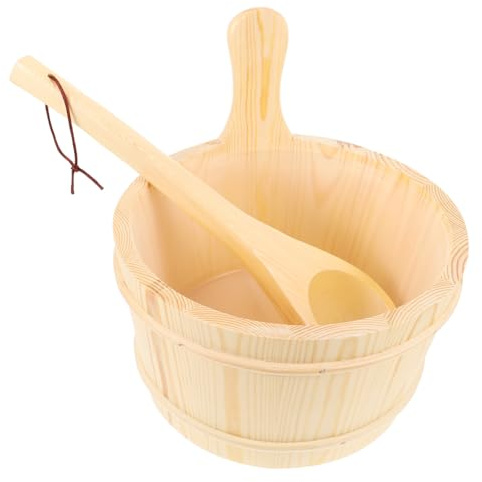 TOYZFRIENDY Holzsauna Eimer Satz mit Kelle Sauna Zubehör Holzfass für Zuhause Spa Saunafass mit Griff