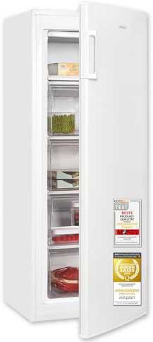 Exquisit GS5230-H-040E Gefrierschrank - 168 l Standgerät in Weiss | Energieklasse E - 4 Gefrierschubladen - 40 dB leise - 4-Sterne-Gefrierfach - Maße 142,6 x 54,4 x 57,1 cm - Türanschlag