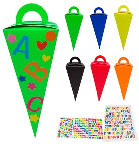 RAOPNHS 24 Stück Schultüte Bastelset, Zuckertüte für Einschulung & Schulanfang, Schultüte Rohling Bunt aus Papier, Mini Schultüten Rohlinge zum Basteln, Gastgeschenk Deko