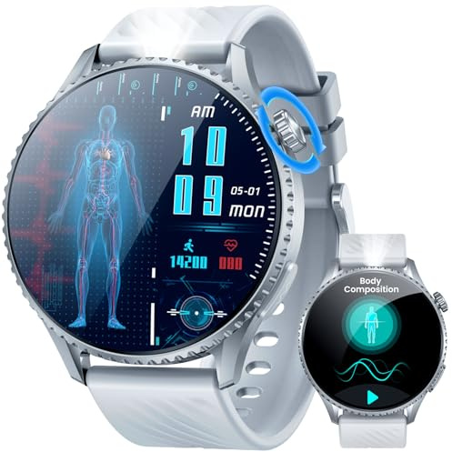 Orologio Smartwatch Uomo ECG+HRV Orologi: 1.56 AMOLED Fitness Tracker con Chiamate Bluetooth PPG Acido Urico SPO2 Pressione Sanguigna Sonno Pulsante SOS Torcia Integrata LED Compatibile iOS Android