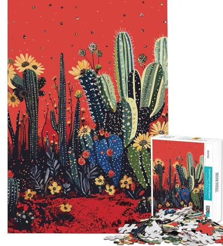 Puzzle da 1000 pezzi con tema Giardino di cactus nel deserto rompicapo per il tempo libero spessore uniforme ed equilibrante ideale per compleanni emozionanti dimensioni 38x52cm