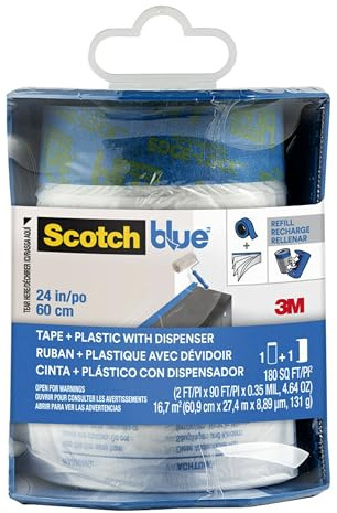 ScotchBlue Malerabdeckfolie mit Klebeband im Kunststoffspender, PTD2093EL-24-S, 60.9 cm x 27.4 m, 1 Rolle/Packung, Standard