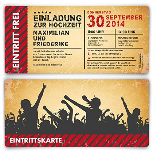 Kartenmachen.de Einladungskarten zur Hochzeit (10 Stück) als Eintrittskarte im Vintage-Look Hochzeitskarten