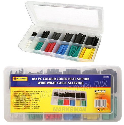 180PC Assorted Heat Shrink Colour Coded SLEEVING CAR Electrical Wire WRAP Cable