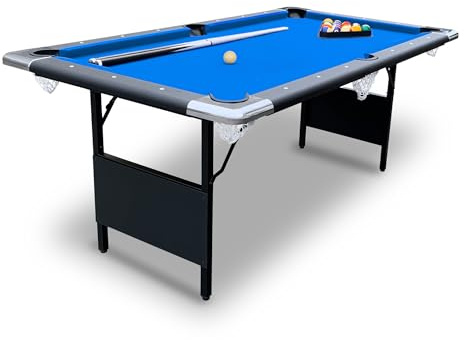 Hathaway Fairmont Portable 6-Ft Pool Table for Families with Easy Folding for Storage, Includes Balls, Cues, Chalk, Blue