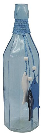 Bouteille bleue en verre avec poissons