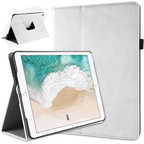 doupi Deluxe Protección Funda para iPad Pro (12,9 Pulgadas) 2015/2017, Smart Sleep/Wake Up función 360 Grados giratoria del Caso del Soporte Bolsa, Blanco