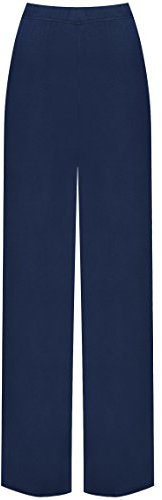 WearAll Plus Size Womens Plain Palazzo Wide Leg Flared Ladies Trousers Pants - Navy Blue - 12-14