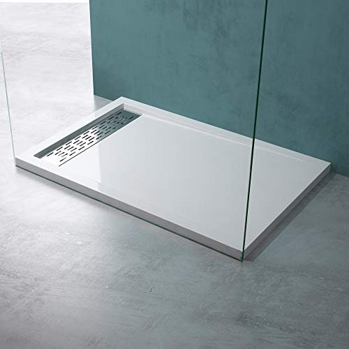 Mai & Mai Piatto Doccia con Piletta 90x120x5cm, Piatto Doccia Rettangolare in Acrilico incl. Piletta di Scarico (AL02) Xetro04W, Bianco