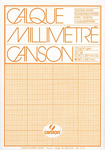 Canson Transparent-Millimeterpapiere/17145 A4 orange Block 70g/qm Inh.50 Blatt