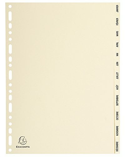Exacompta 1212E Karton-Register Jan.-Dez. für DIN A4 aus Karton 12-teilig volle Höhe 21 x 29,7 cm elfenbein mit bedruckten Taben Universallochung Trennblätter Trennstreifen Ordner-Register