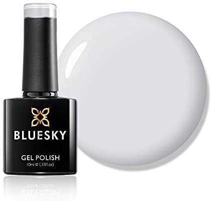 Bluesky Gel Nail Polish 10ml, Blue Tint Cream - A042, Snow White | An off-white with a cool cast, so it reads crisp rather than chalky. Builds from a sheer veil to solid in three coats.