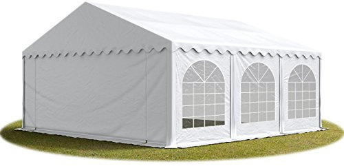 Festzelt Partyzelt 5x6 m Premium, hochwertige PVC Plane 750 N in weiß 100% wasserdicht mit Bodenrahmen