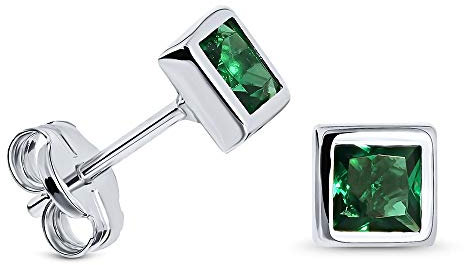Miore Ohrring Damen Viereckige Ohrstecker mit Edelstein/Geburtsstein Smaragd in grün aus Weißgold 9 Karat / 375 Gold, Ohrschmuck