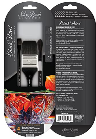 Silver Brush Limited WC-3203S Black Velvet Background Painting Set, Set of 3 Brushes, Square Wash Size 1/2 Inch, Flat Size 1-1/2 Inch and Jumbo Round Size Small