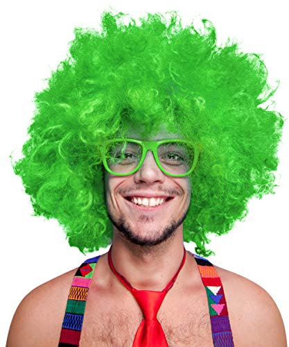 280g XXL AFRO PERÜCKE Lockenkopf WIG Black Afroperücke Lockenperücke Fasching Karneval schwarz, weiß, blond, rot, türkis, grün, pink (Grün)