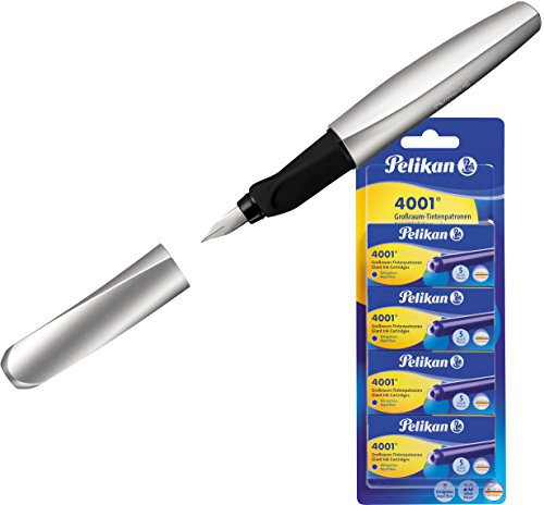 Pelikan Füllfederhalter Twist (Silber, 2er Set Füller + 20 Patronen)