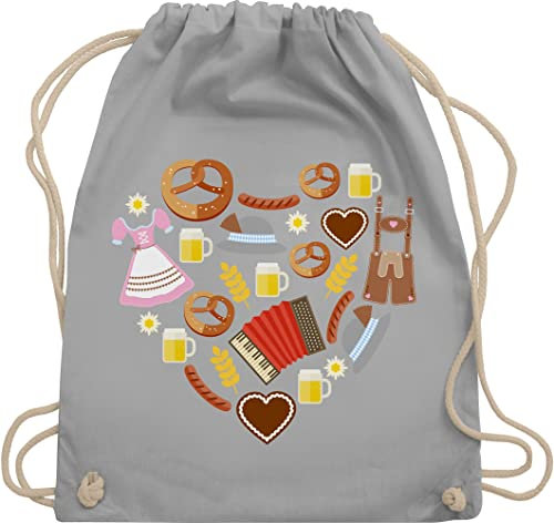 Turnbeutel Rucksack - Kompatibel mit Oktoberfest Tasche - Bayrisches Herz - Unisize - Hellgrau - bayerischer sportbeutel bayerische stoffbeutel bayerisches stoffsackerl bavarian beuteltasche